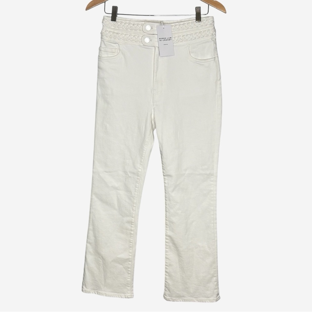 NWT Derek Lam 10 Crosby Harlow Braided High-Rise Flare Ankle Jeans Ecru 28 - Picture 3 of 15